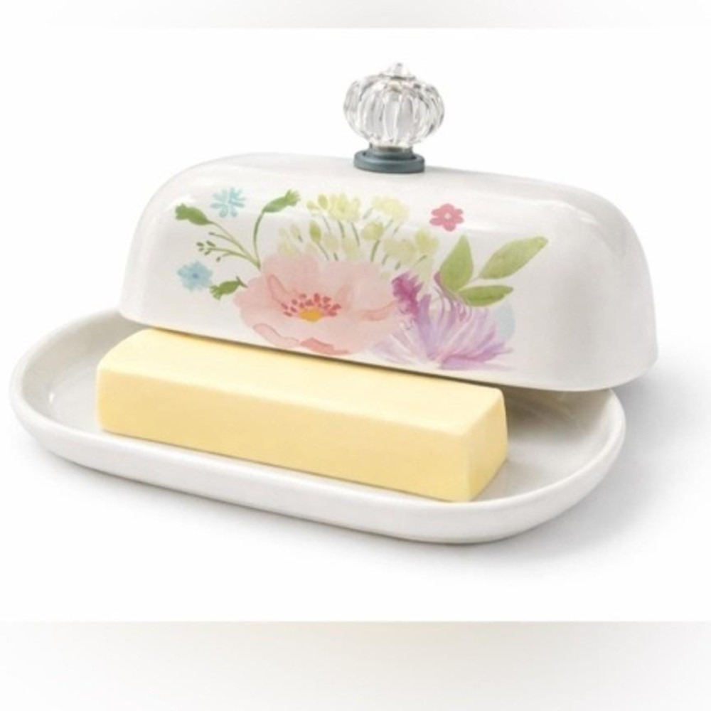 Dolly Parton Wildflowers Spring Collection Ceramic Butter Dish w/Faux Glass Knob